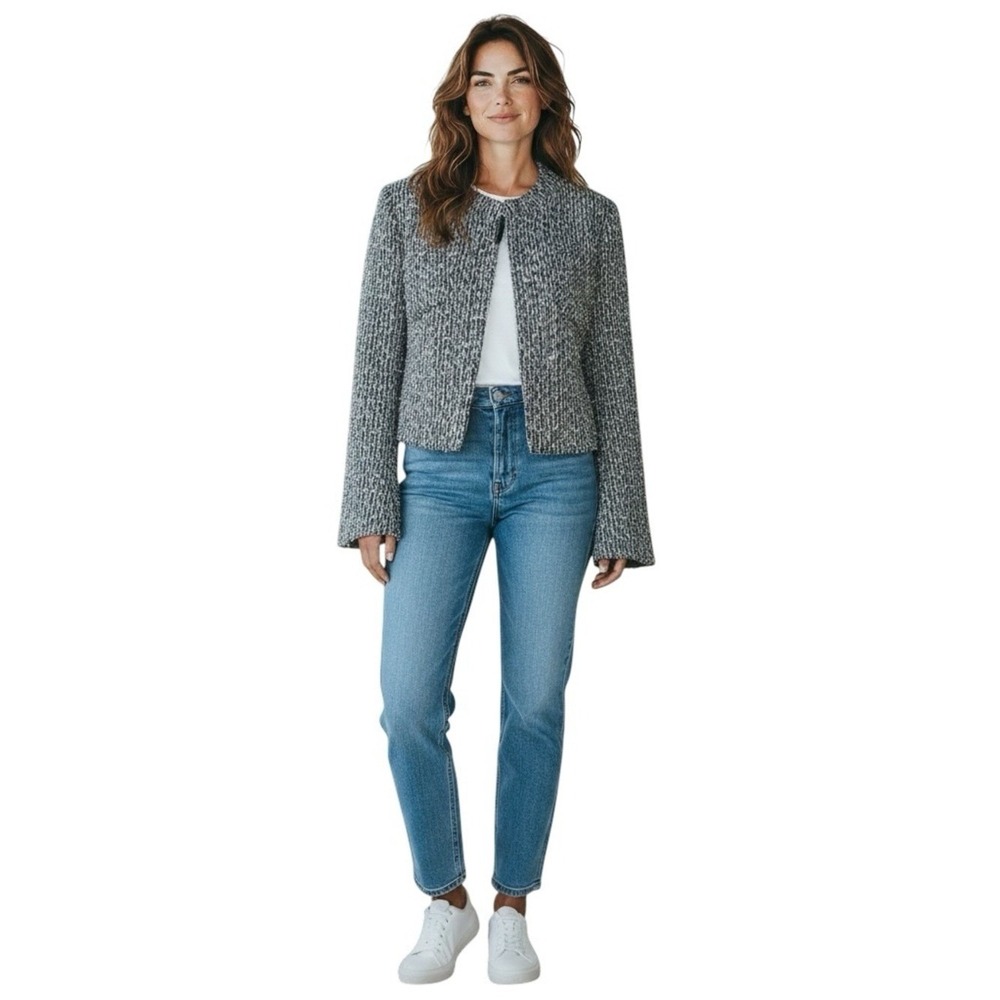 Giorgio Armani Cropped Tweed Jacket Silk Lined Bell Sleeve Italy Women's 42 EUC